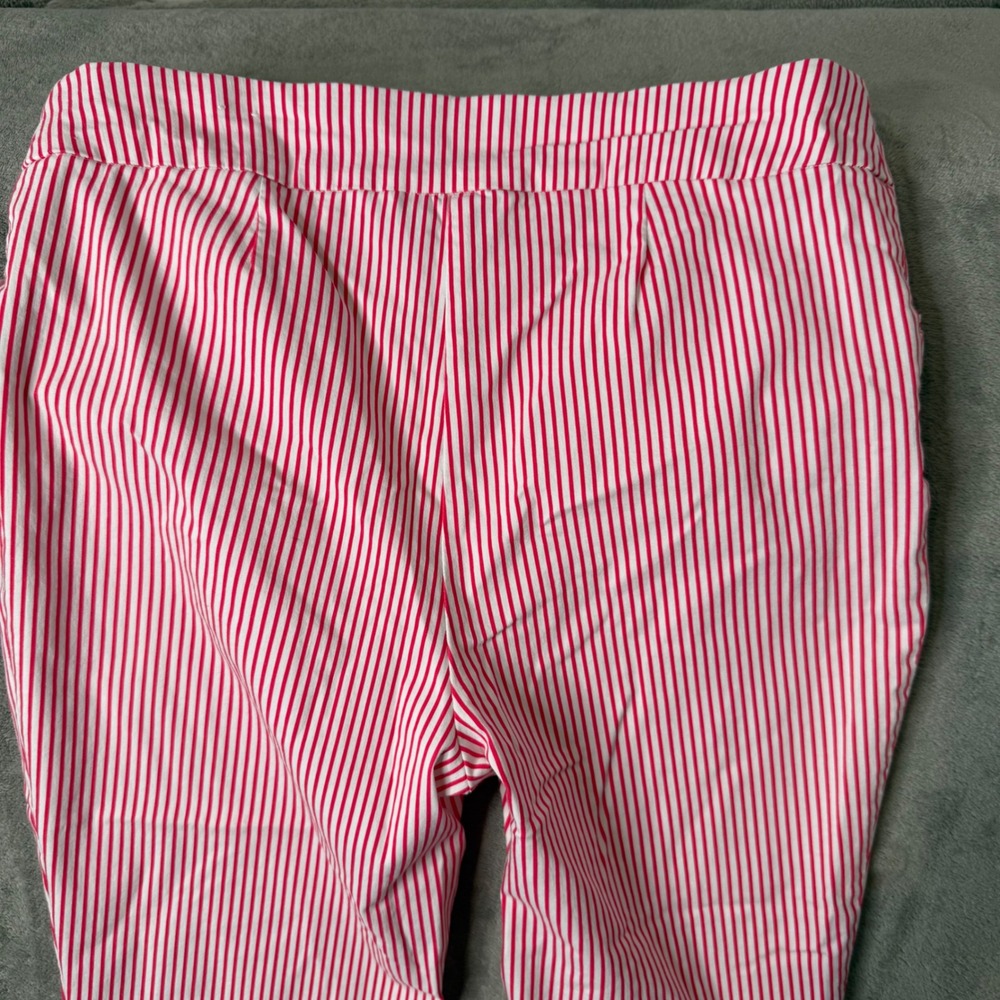 Chicos Perfect Stretch Pink Striped Capri Crop Pants XL Pull On Lace Up Nautical - Picture 7 of 12